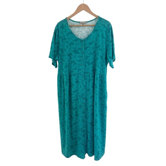 Woman Within Green Tropical Floral Knit Maxi Dress w/Pockets Size 22/24 1X 2X 3X - Picture 4 of 9